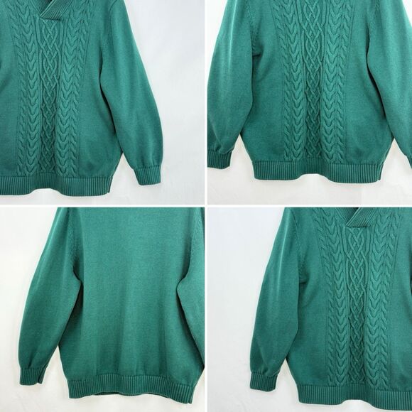 Oak Hill 3XL Green Cotton Shawl Collar Vneck Cable Knit pullover Sweater - Picture 12 of 16